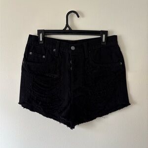 Black Distressed Denim Shorts